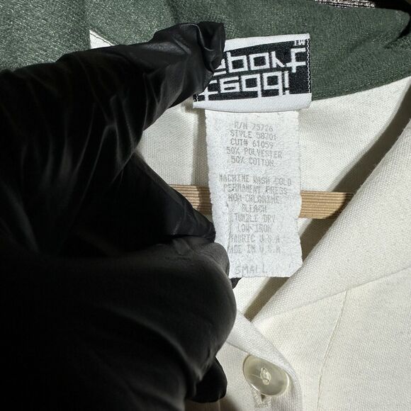 Teddi Sport Polo Shirt Women's Size S White Green Long Sleeve Vintage Floral - Picture 3 of 14